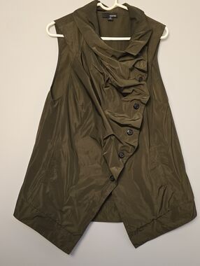 Sun Kim Olive Sleeveless Draped Button Vest